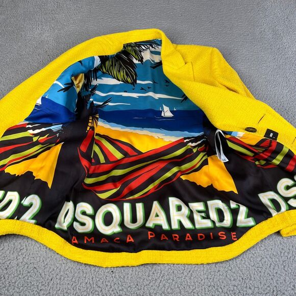Dsquared2 Blazer Men 38 Yellow Double Breasted Lined Coat Jacket Statement Italy - Picture 2 of 16
